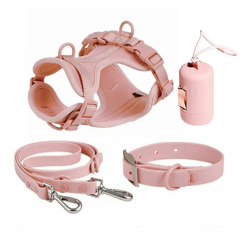 4-teiliges Hundegeschirr Set – Verstellbar, wasserdicht & leicht zu reinigen mit Kotbeutelhalter
