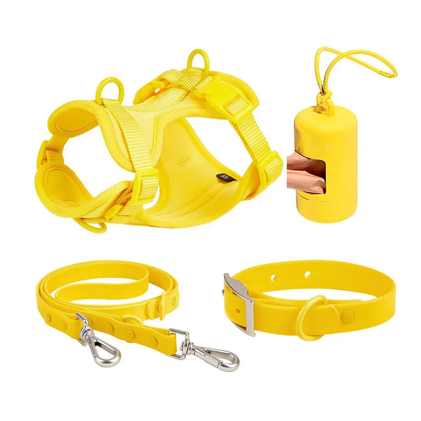 4-teiliges Hundegeschirr Set – Verstellbar, wasserdicht & leicht zu reinigen mit Kotbeutelhalter