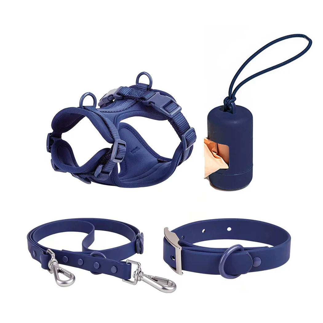 4-teiliges Hundegeschirr Set – Verstellbar, wasserdicht & leicht zu reinigen mit Kotbeutelhalter
