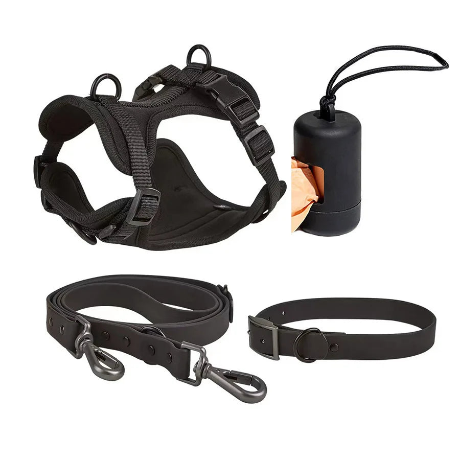 4-teiliges Hundegeschirr Set – Verstellbar, wasserdicht & leicht zu reinigen mit Kotbeutelhalter