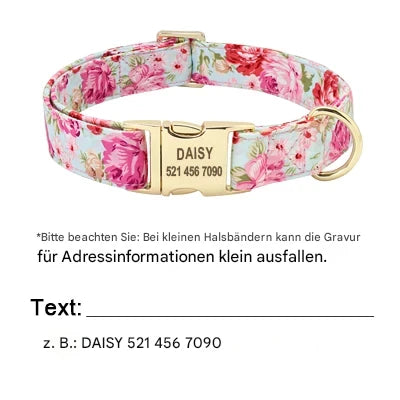 Personalisiertes Hundehalsband mit Blumenmuster – Graviertes Nylon-Halsband für kleine, mittlere & große Hunde
