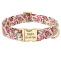 Personalisiertes Hundehalsband mit Blumenmuster – Graviertes Nylon-Halsband für kleine, mittlere & große Hunde