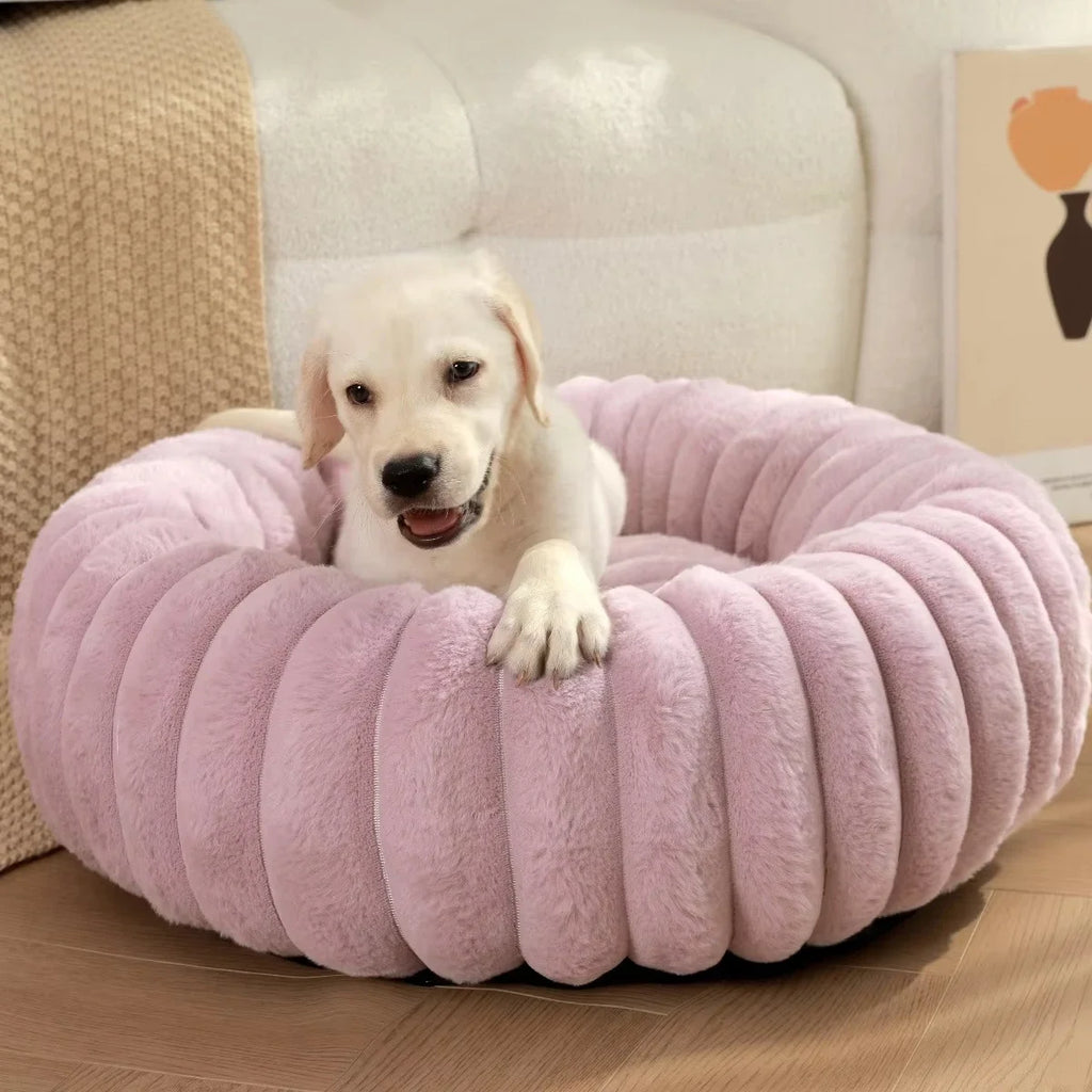 Rundes Hundebett 40–70 cm – Superweiches Katzenbett aus Langplüsch | Warmes Haustierbett für Hunde & Katzen im Winter