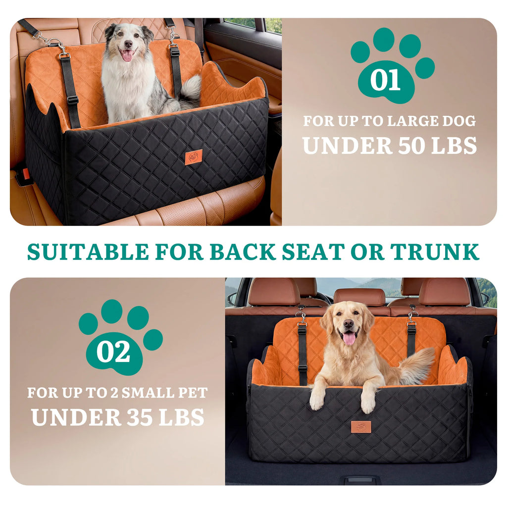 Hunde-Autositz mit Memory Foam – Rutschfestes Hundebett mit Stauraum & Sicherheitsgurt für mittelgrosse & grosse Hunde bis 25 kg
