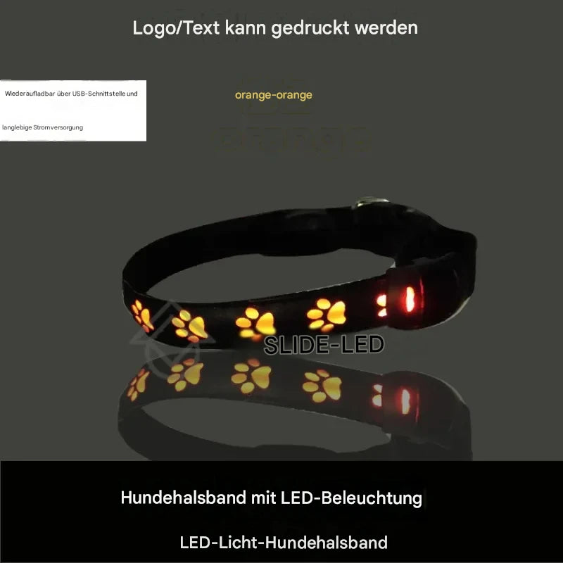 LED Hundehalsband leuchtend mit Pfotenmotiv – Sicherheits-Halsband für Hunde & Welpen