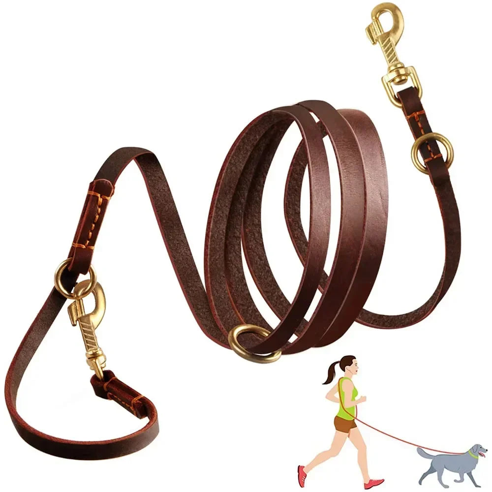Freihändige Hundeleine aus Echtleder – 2,3 m Crossbody-Leine für Joggen & Spazierengehen