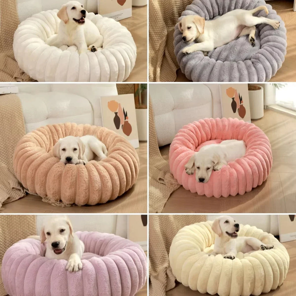 Rundes Hundebett 40–70 cm – Superweiches Katzenbett aus Langplüsch | Warmes Haustierbett für Hunde & Katzen im Winter