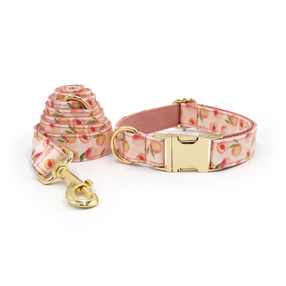 Hundehalsband „Honey Peach“ personalisiert – Luxus Set mit Schleife, Leine & Kotbeutelspender für Hunde & Katzen