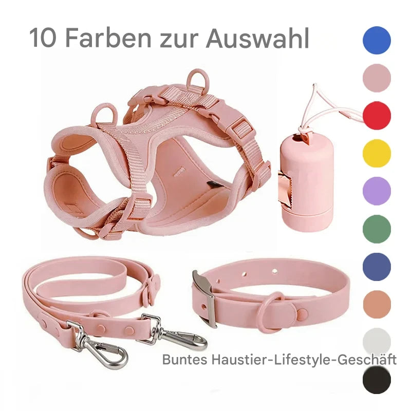 4-teiliges Hundegeschirr Set – Verstellbar, wasserdicht & leicht zu reinigen mit Kotbeutelhalter