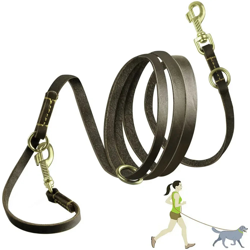 Freihändige Hundeleine aus Echtleder – 2,3 m Crossbody-Leine für Joggen & Spazierengehen