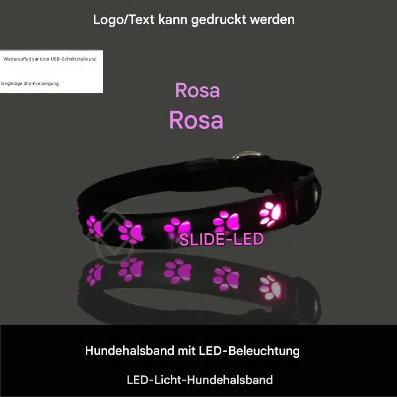 LED Hundehalsband leuchtend mit Pfotenmotiv – Sicherheits-Halsband für Hunde & Welpen