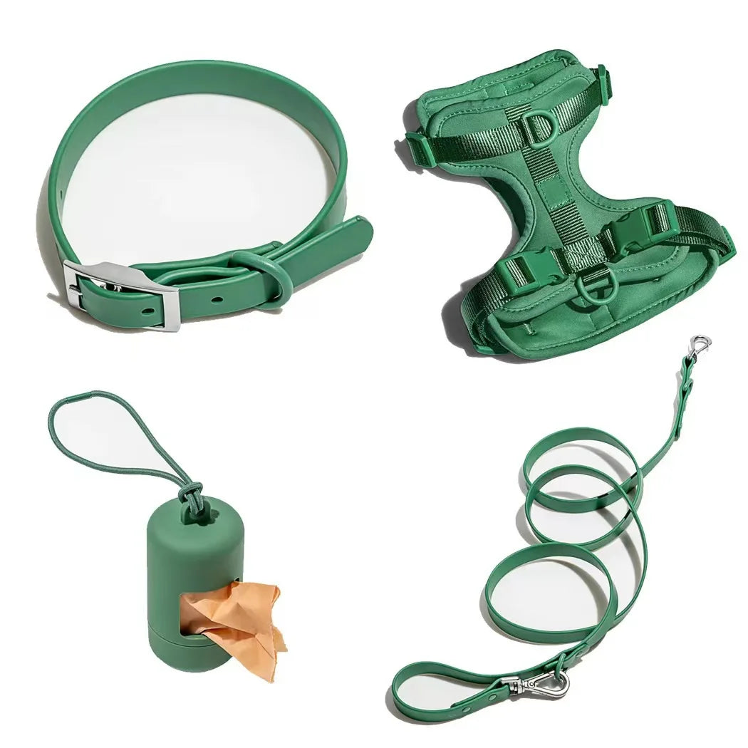 4-teiliges Hundegeschirr Set – Verstellbar, wasserdicht & leicht zu reinigen mit Kotbeutelhalter