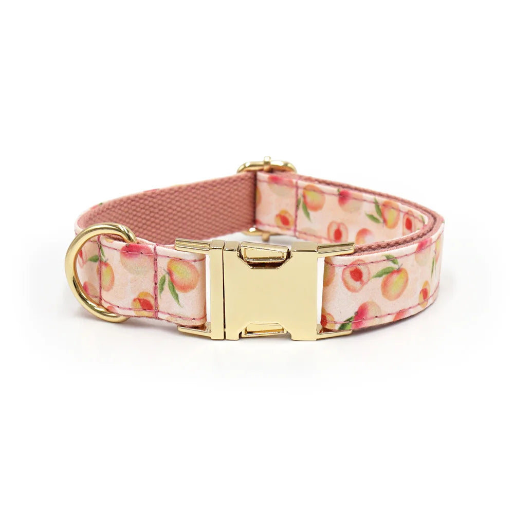 Hundehalsband „Honey Peach“ personalisiert – Luxus Set mit Schleife, Leine & Kotbeutelspender für Hunde & Katzen