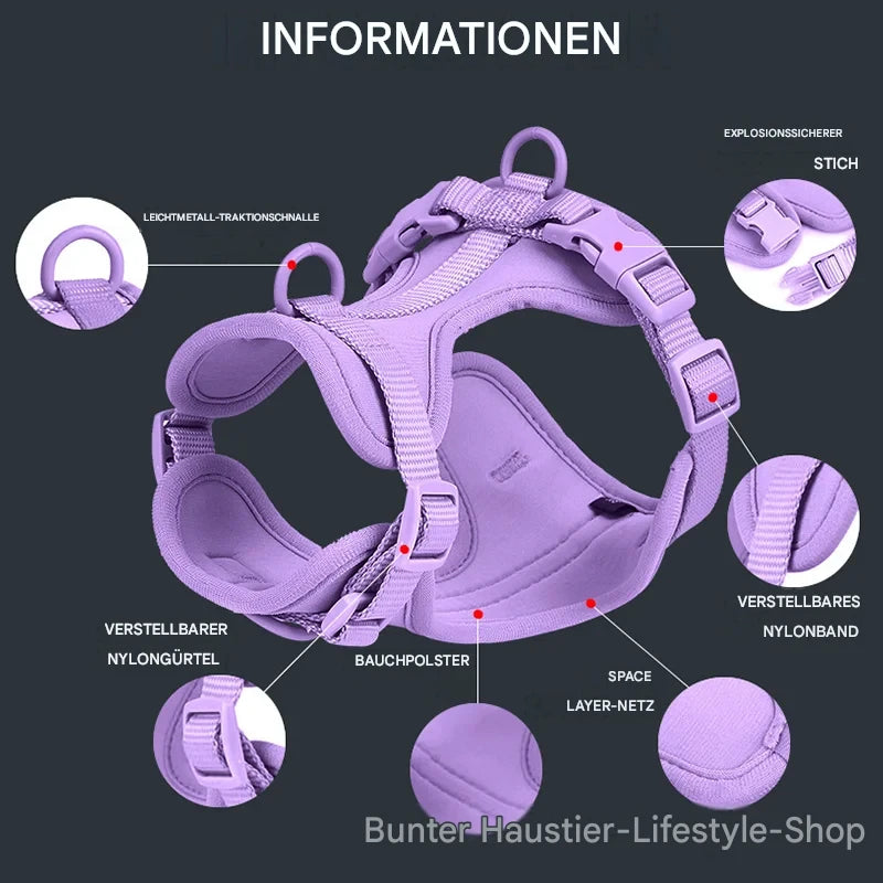 4-teiliges Hundegeschirr Set – Verstellbar, wasserdicht & leicht zu reinigen mit Kotbeutelhalter