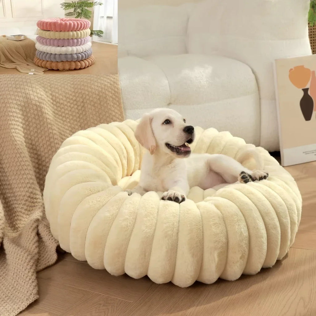 Rundes Hundebett 40–70 cm – Superweiches Katzenbett aus Langplüsch | Warmes Haustierbett für Hunde & Katzen im Winter