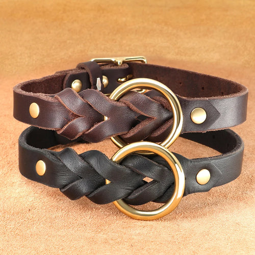 Geflochtenes Leder-Halsband & Leinen-Set für Hunde – Robust & langlebig