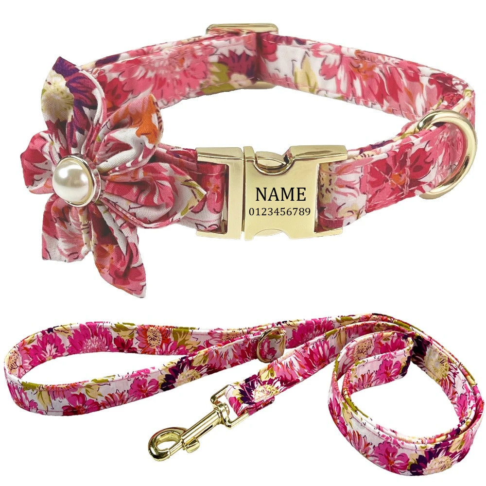 Personalisiertes Hundehalsband mit Leine – Bedrucktes Set mit kostenloser Gravur für Hunde & Katzen