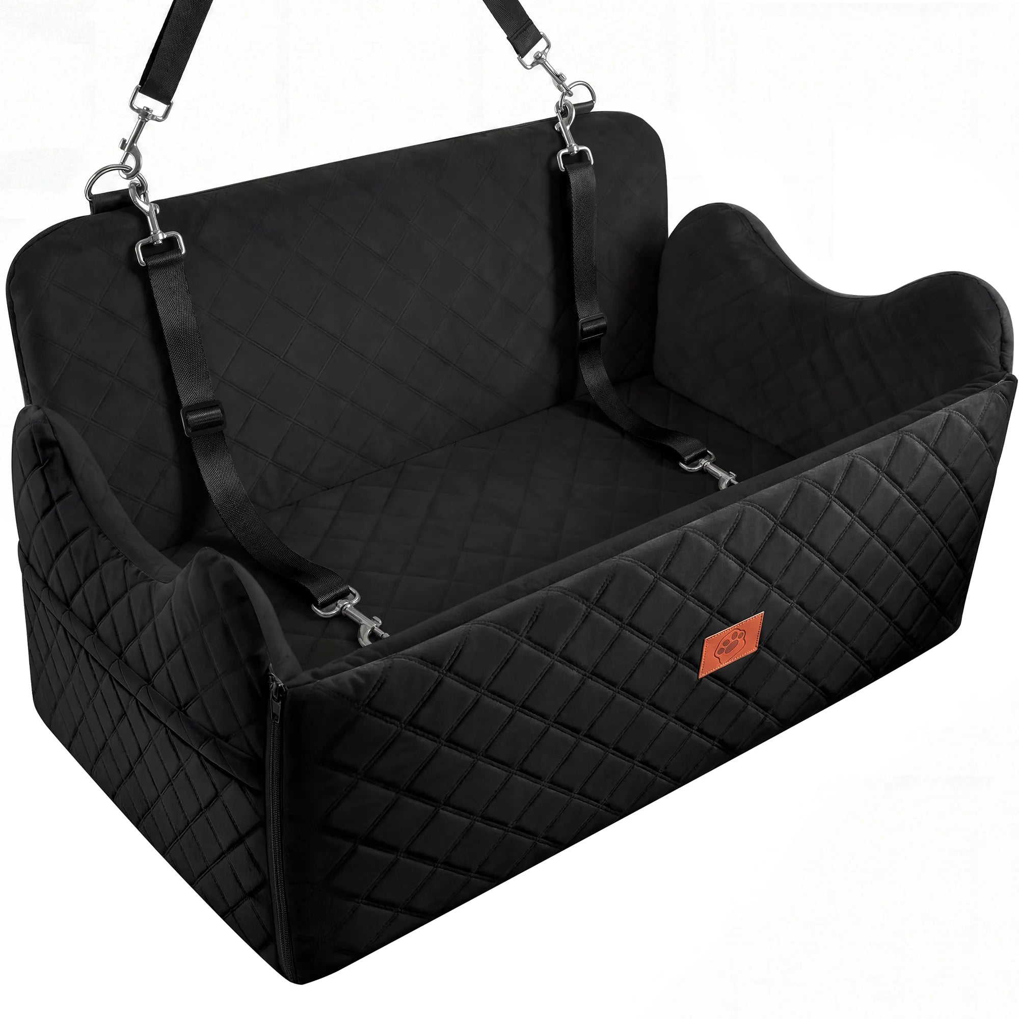 Hunde-Autositz mit Memory Foam – Rutschfestes Hundebett mit Stauraum & Sicherheitsgurt für mittelgrosse & grosse Hunde bis 25 kg
