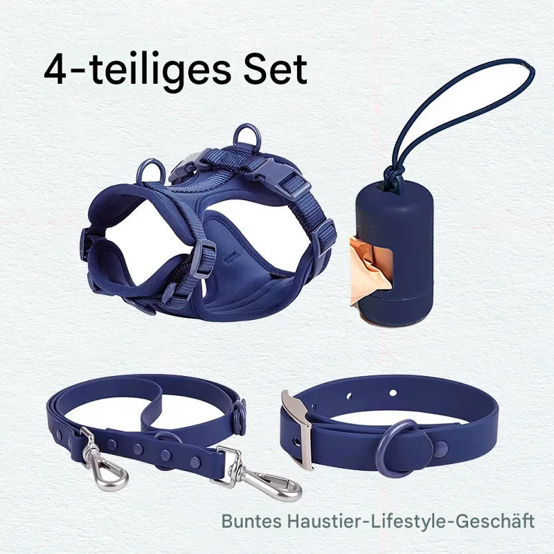 4-teiliges Hundegeschirr Set – Verstellbar, wasserdicht & leicht zu reinigen mit Kotbeutelhalter