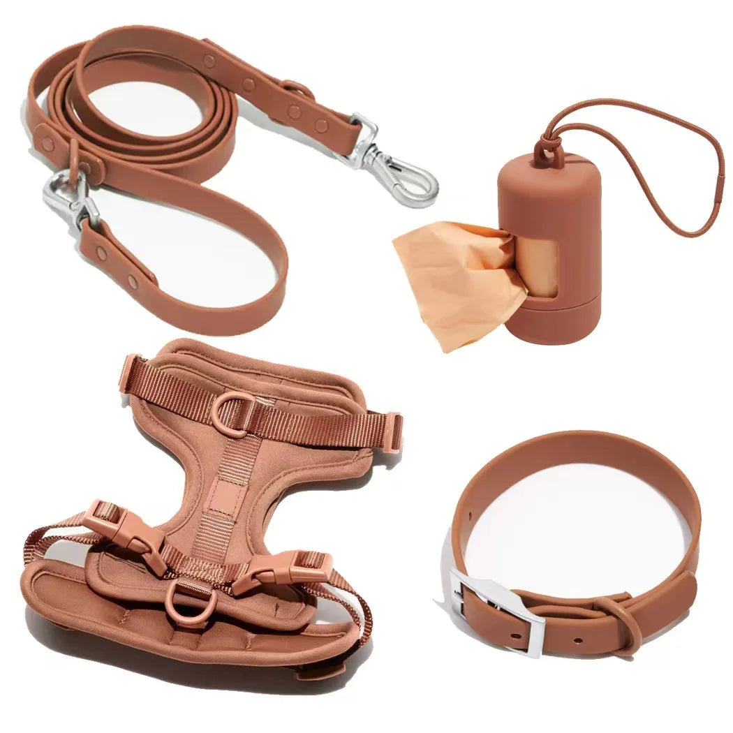 4-teiliges Hundegeschirr Set – Verstellbar, wasserdicht & leicht zu reinigen mit Kotbeutelhalter