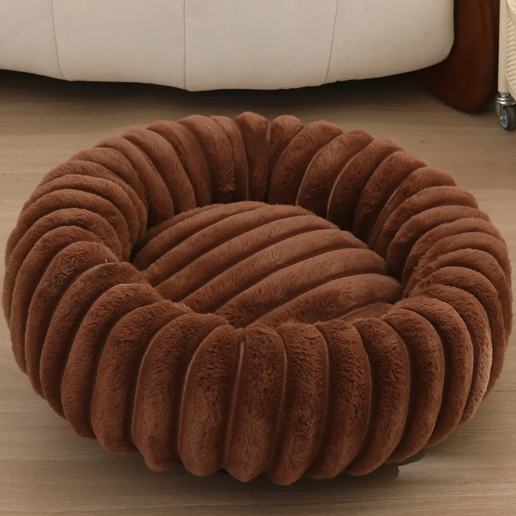 Rundes Hundebett 40–70 cm – Superweiches Katzenbett aus Langplüsch | Warmes Haustierbett für Hunde & Katzen im Winter