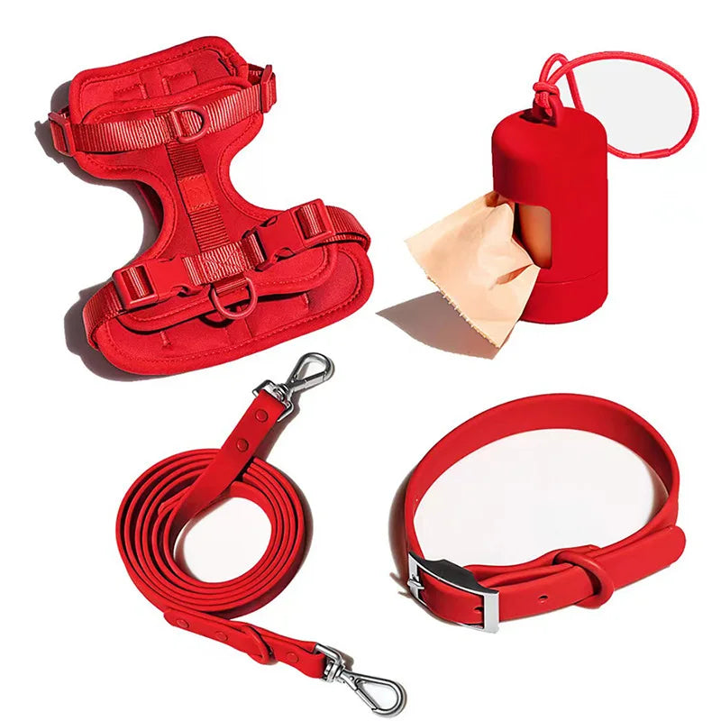 4-teiliges Hundegeschirr Set – Verstellbar, wasserdicht & leicht zu reinigen mit Kotbeutelhalter