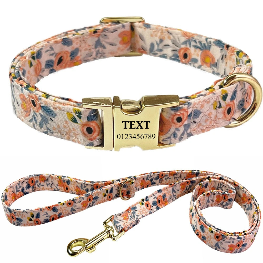 Personalisiertes Hundehalsband mit Leine – Bedrucktes Set mit kostenloser Gravur für Hunde & Katzen