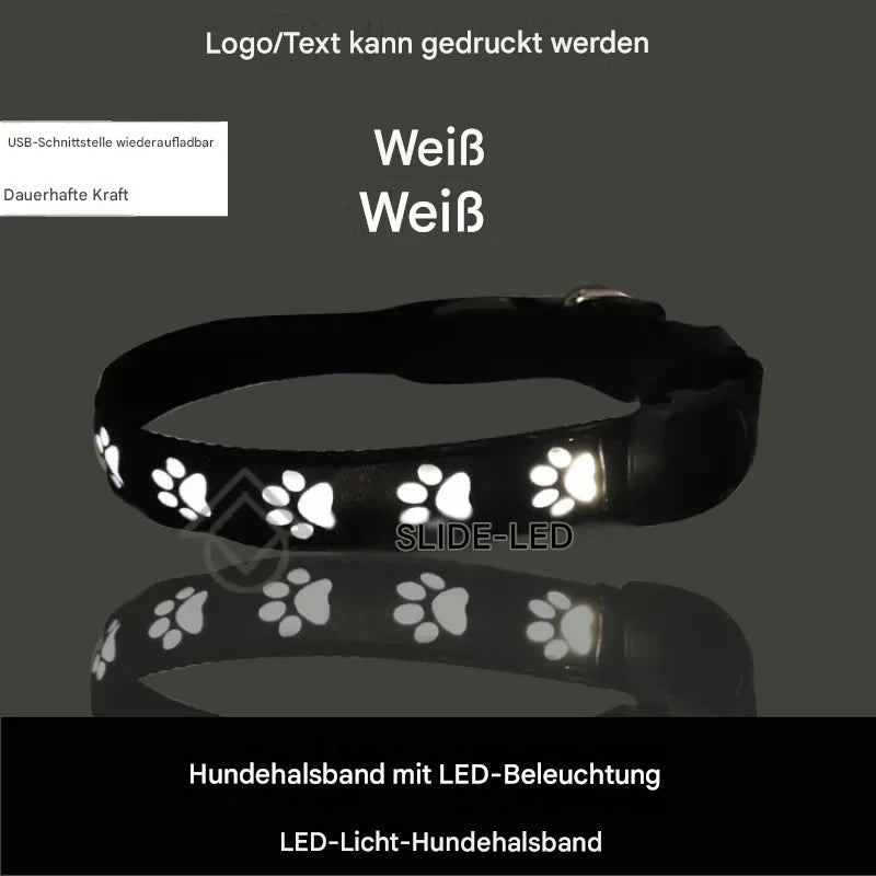 LED Hundehalsband leuchtend mit Pfotenmotiv – Sicherheits-Halsband für Hunde & Welpen