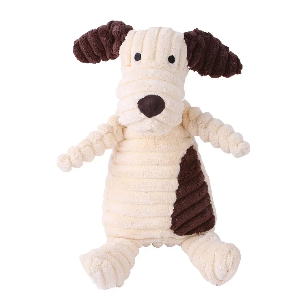 Plüsch Hundespielzeug mit Quietscher – Tiermotiv aus Cord für kleine & große Hunde