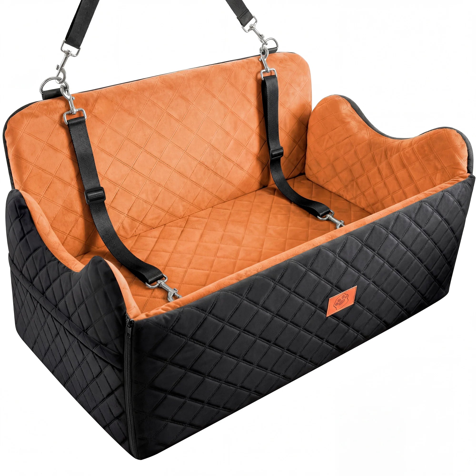 Hunde-Autositz mit Memory Foam – Rutschfestes Hundebett mit Stauraum & Sicherheitsgurt für mittelgrosse & grosse Hunde bis 25 kg