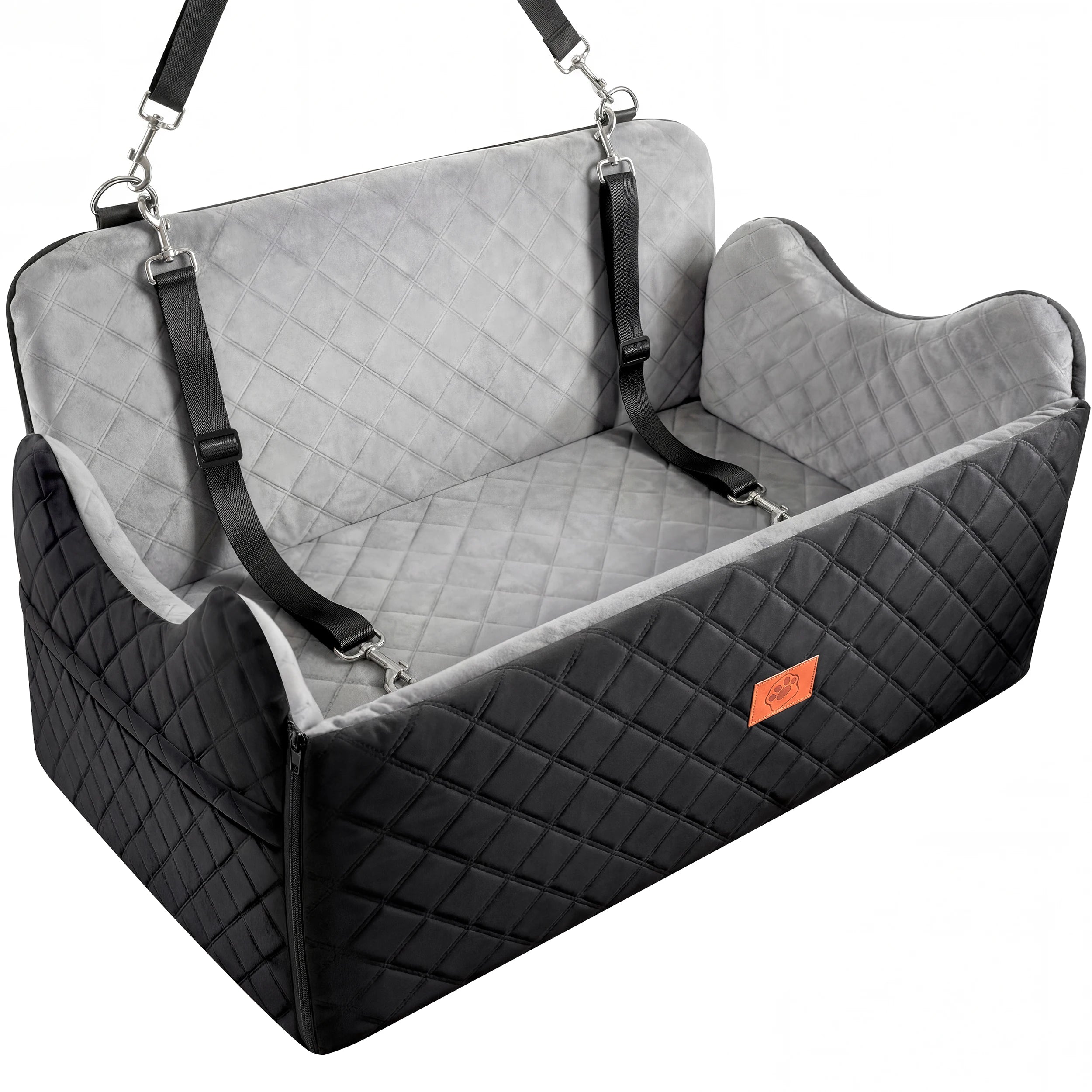 Hunde-Autositz mit Memory Foam – Rutschfestes Hundebett mit Stauraum & Sicherheitsgurt für mittelgrosse & grosse Hunde bis 25 kg