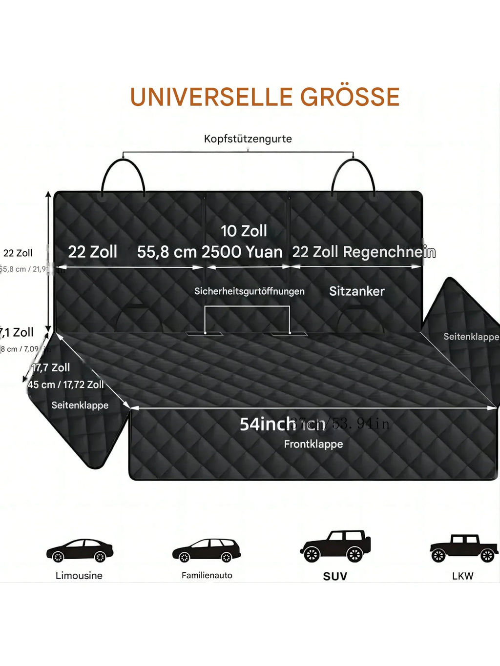 Autositzschutz für Hunde – Wasserdichte Rückbank-Schondecke mit Armlehnen-Aussparung