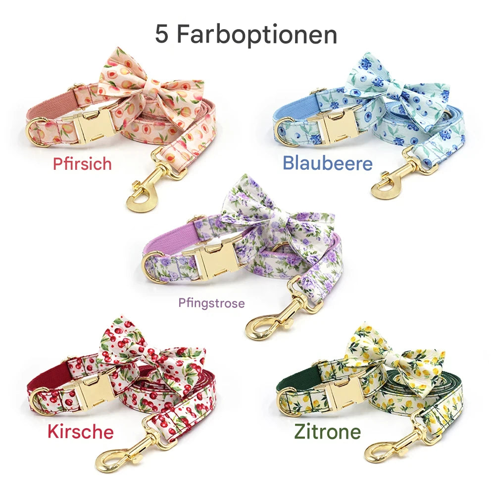 Hundehalsband „Honey Peach“ personalisiert – Luxus Set mit Schleife, Leine & Kotbeutelspender für Hunde & Katzen