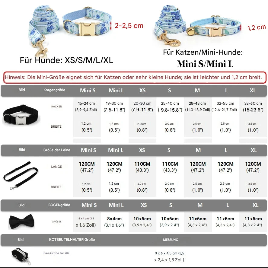 Hundehalsband „Honey Peach“ personalisiert – Luxus Set mit Schleife, Leine & Kotbeutelspender für Hunde & Katzen